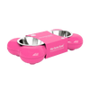 Hing Designs The Bone Bowl with Non Slip Rubber Feet and Dishwasher Safe Removable Stainless Steel Bowls Pink